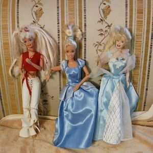 1990's Barbie Dolls Set with Red, Blue, and White Outfits